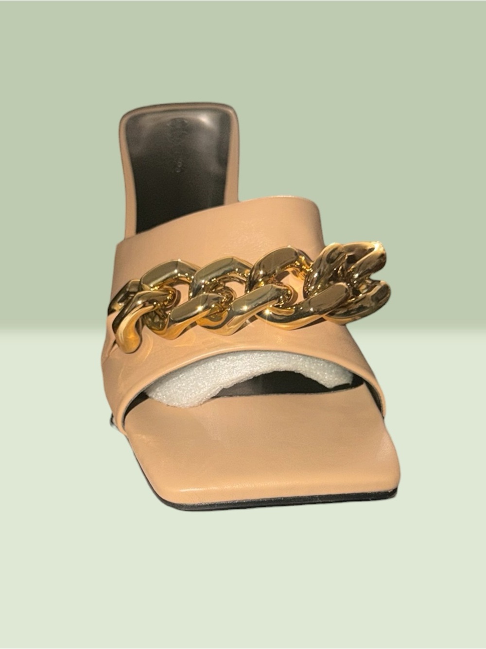 Women's Nude Slide Sandal with Gold Chain Accent